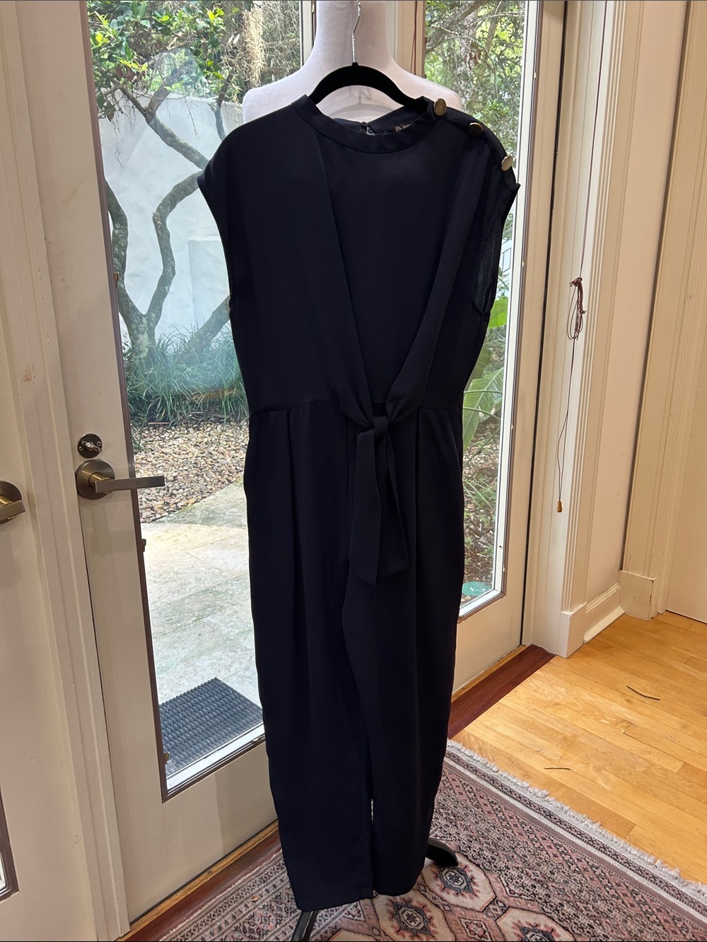 Zara One-Shoulder Blue Navy Tie-Waist Jumpsuit